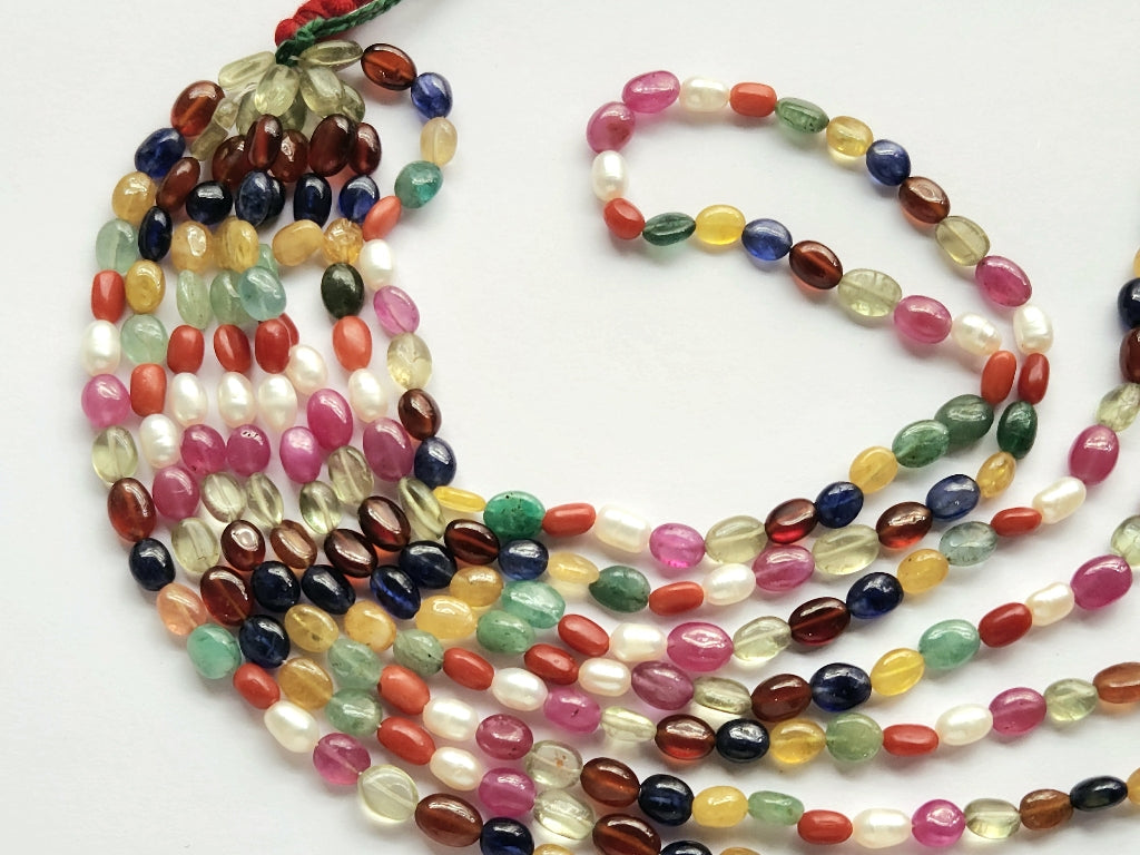 Natural Navratan Smooth Oval Shape Beads