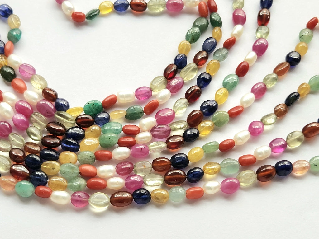 Natural Navratan Smooth Oval Shape Beads