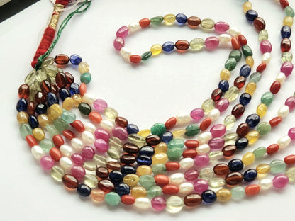 Natural Navratan Smooth Oval Shape Beads