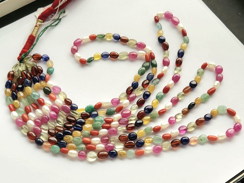 Natural Navratan Smooth Oval Shape Beads