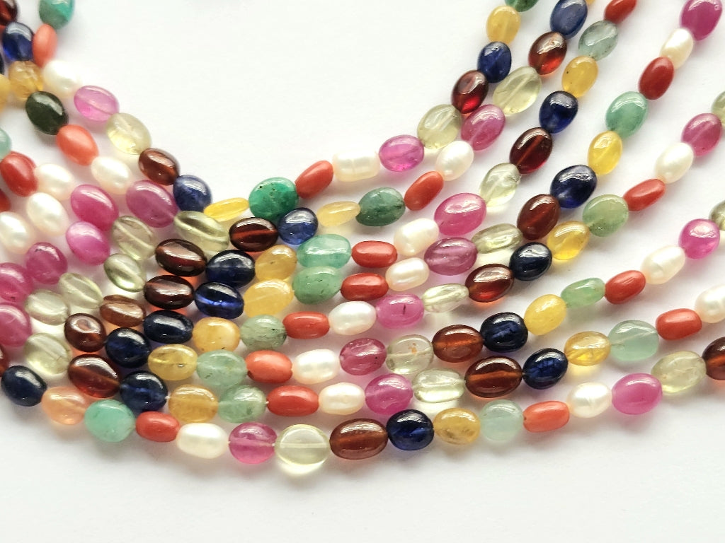 Natural Navratan Smooth Oval Shape Beads