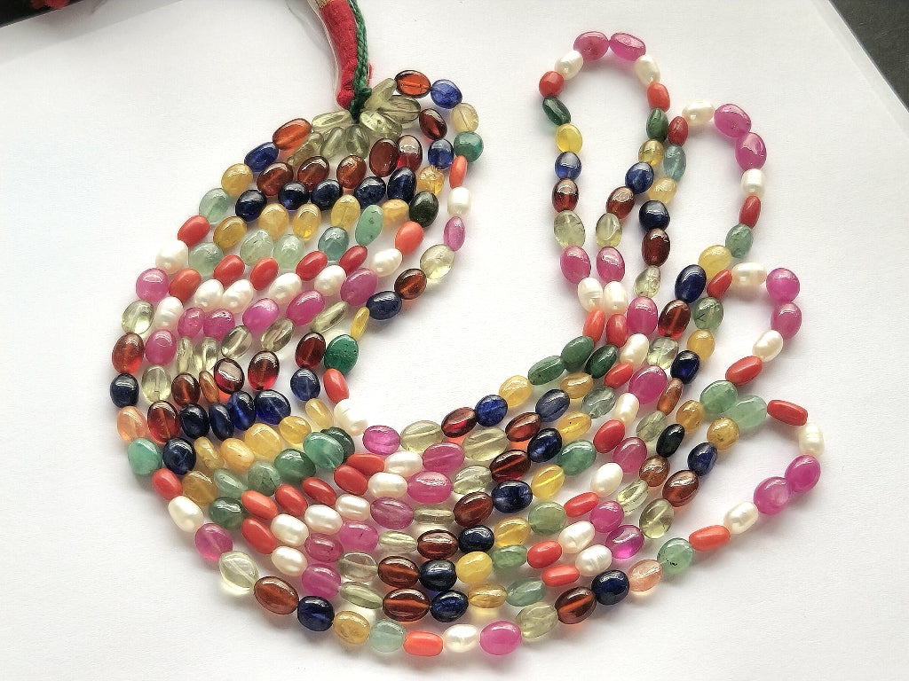 Natural Navratan Smooth Oval Shape Beads