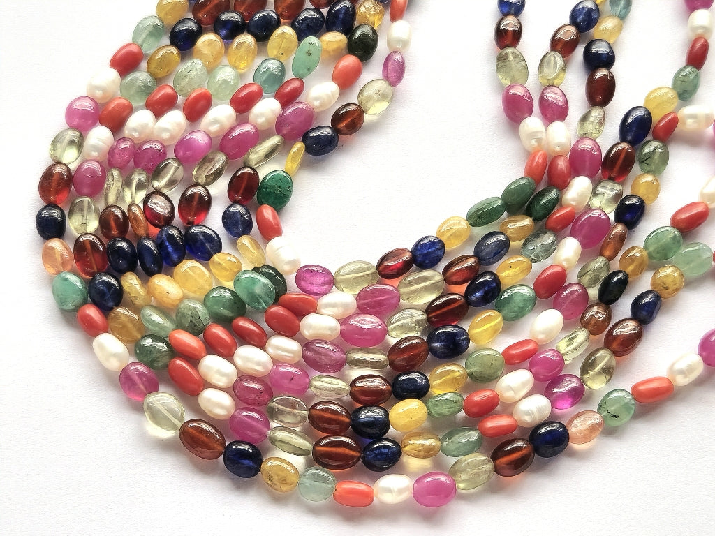 Natural Navratan Smooth Oval Shape Beads