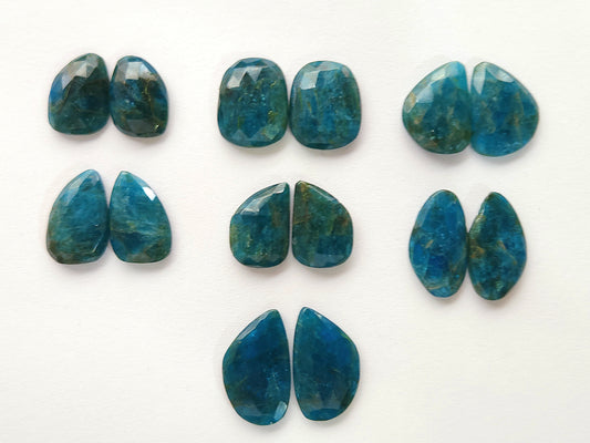 Natural Neon Apatite Rose Cut / Faceted Pair