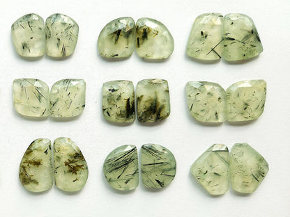 Natural Prehnite Rose Cut / Faceted Pair