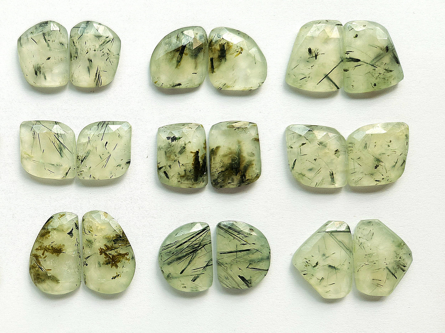 Natural Prehnite Rose Cut / Faceted Pair
