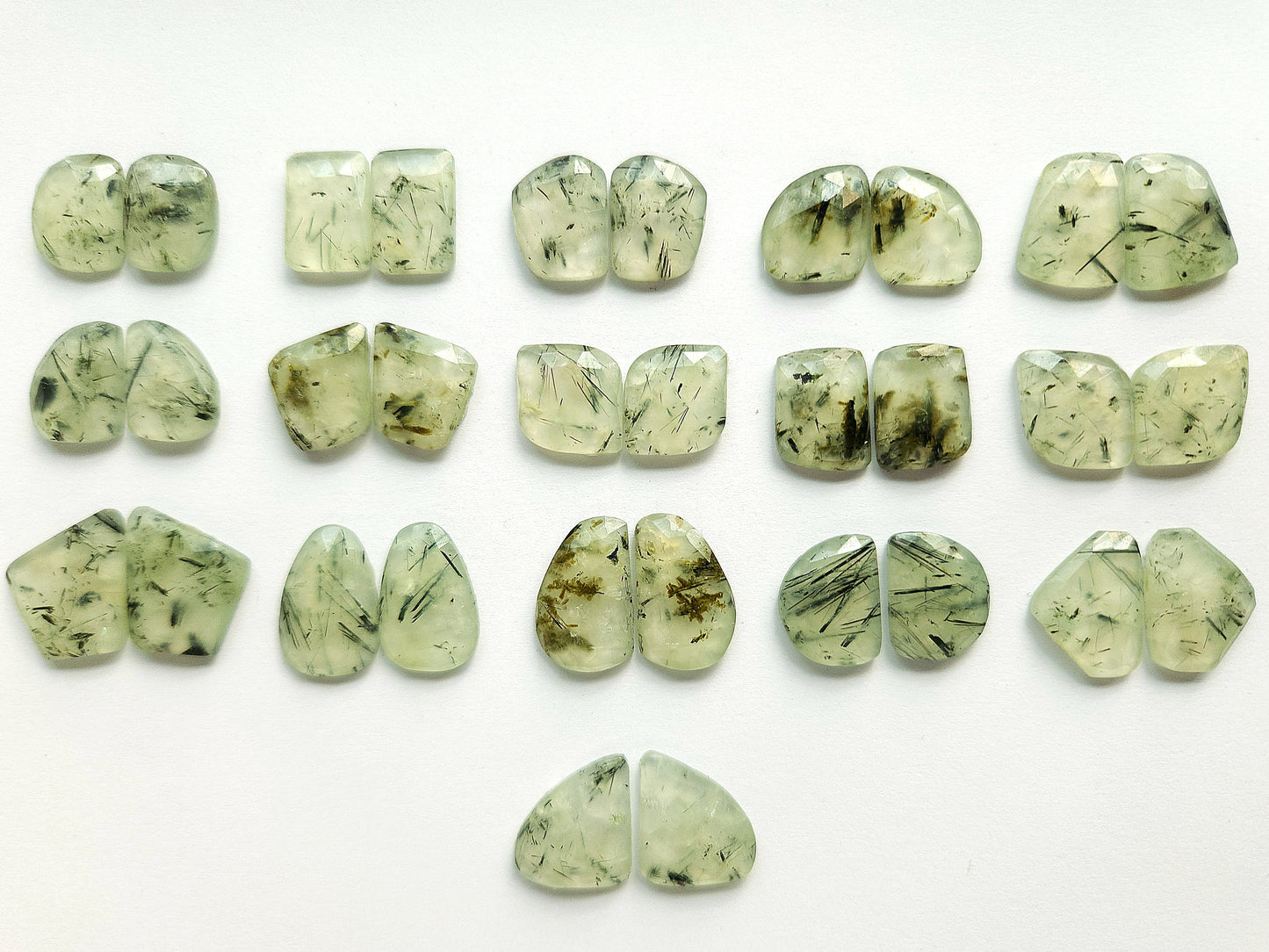 Natural Prehnite Rose Cut / Faceted Pair