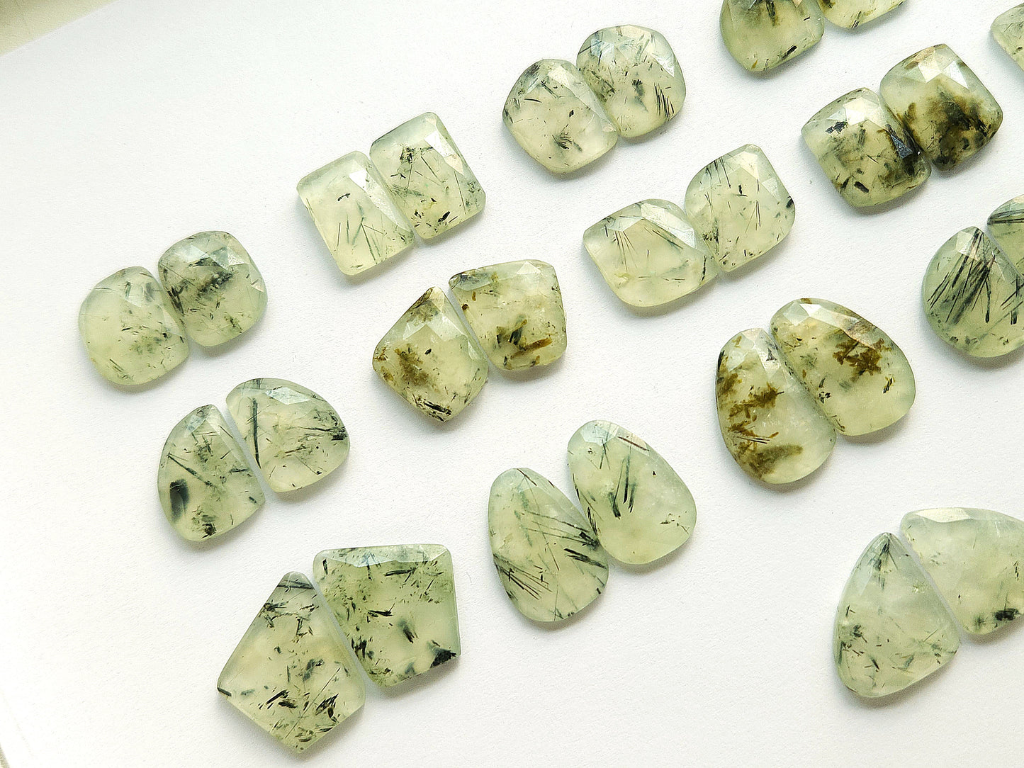 Natural Prehnite Rose Cut / Faceted Pair