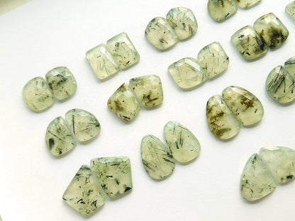 Natural Prehnite Rose Cut / Faceted Pair