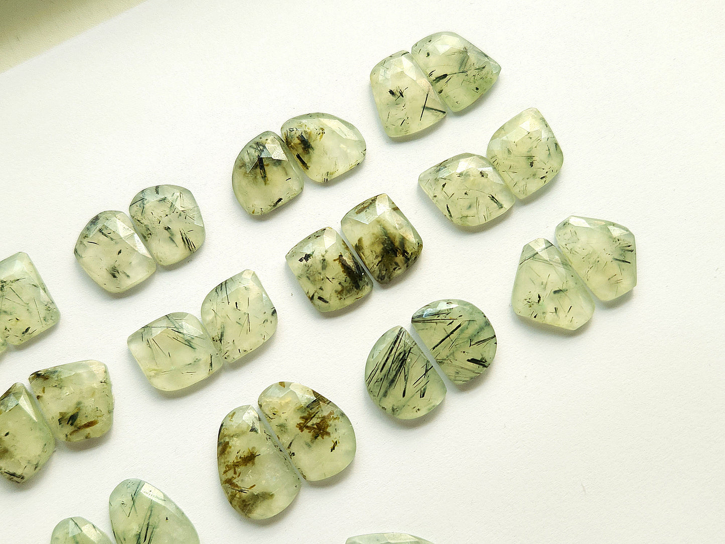 Natural Prehnite Rose Cut / Faceted Pair