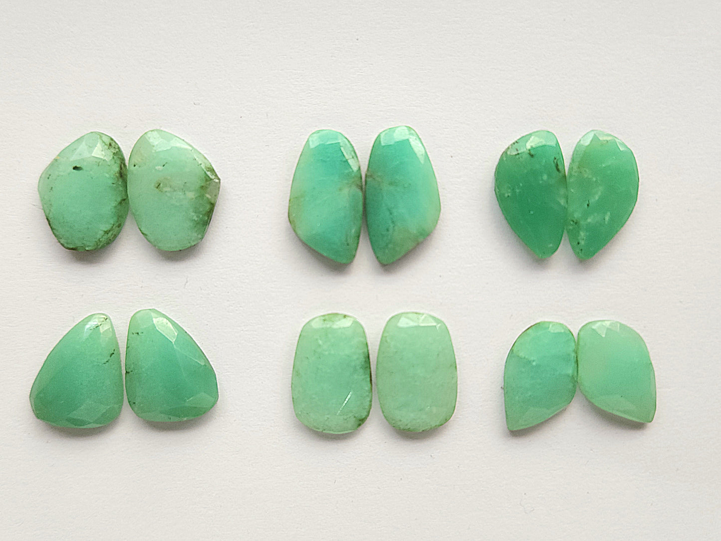 Natural Green Chrysoprase Rose Cut / Faceted Pair