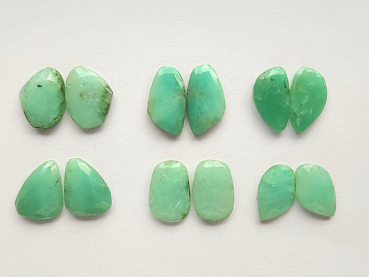 Natural Green Chrysoprase Rose Cut / Faceted Pair