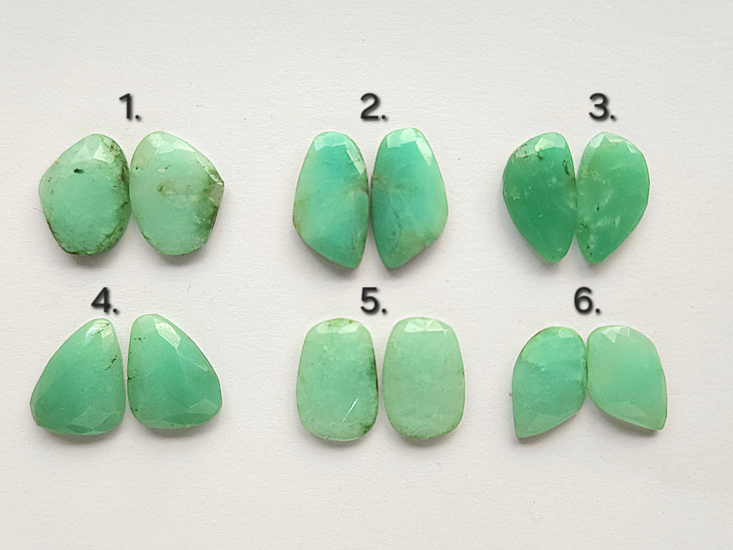 Natural Green Chrysoprase Rose Cut / Faceted Pair