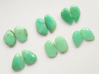 Natural Green Chrysoprase Rose Cut / Faceted Pair
