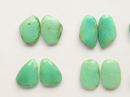 Natural Green Chrysoprase Rose Cut / Faceted Pair