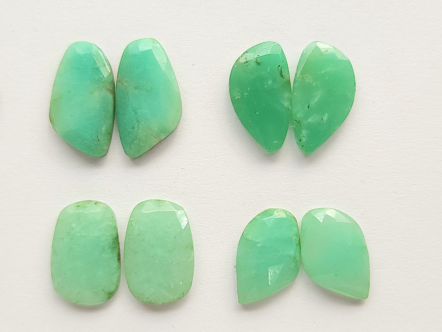 Natural Green Chrysoprase Rose Cut / Faceted Pair