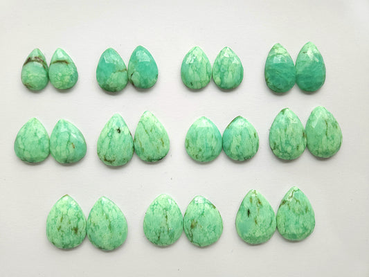 Natural Green Chrysoprase Rose Cut / Faceted Pair