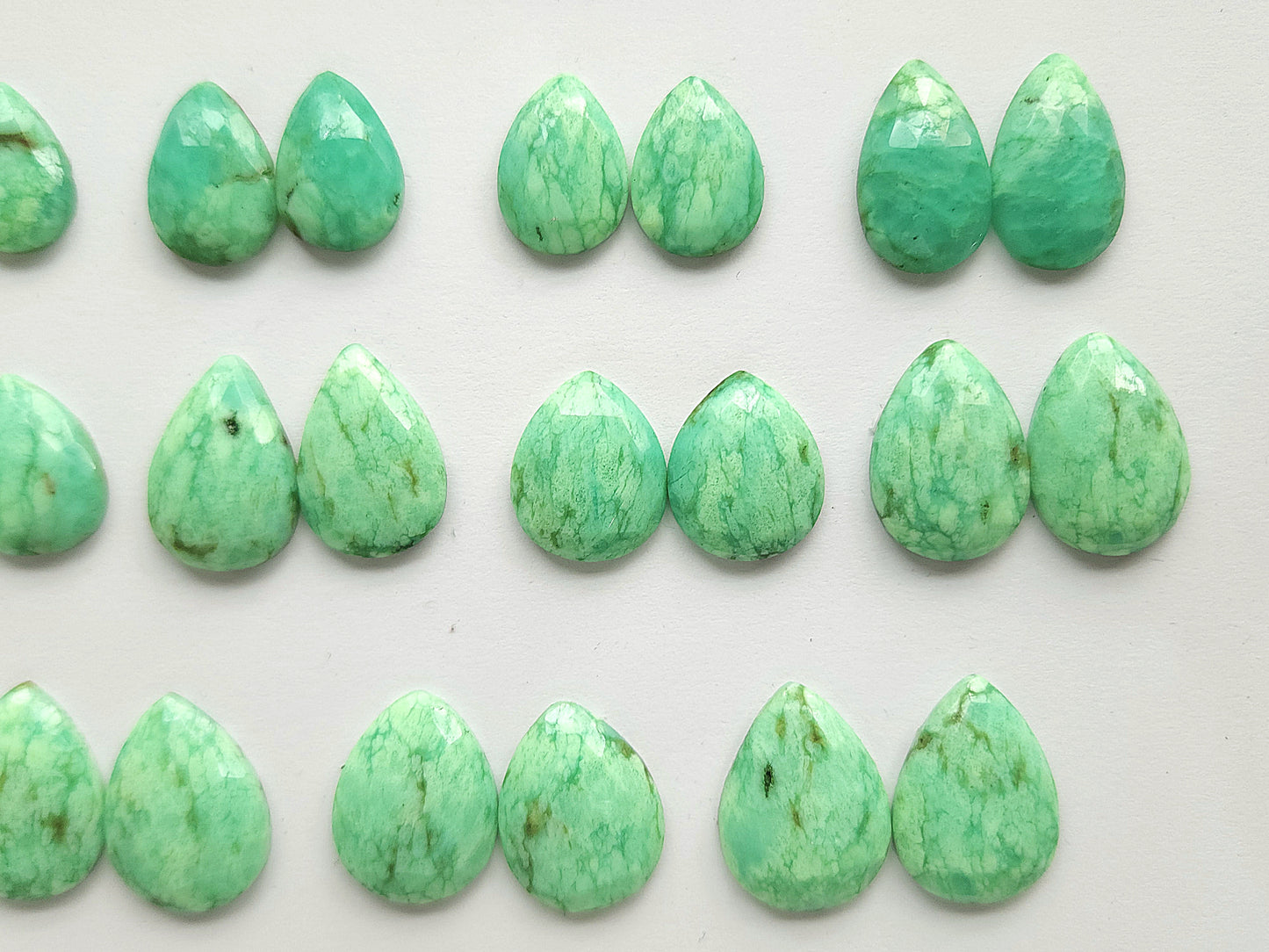 Natural Green Chrysoprase Rose Cut / Faceted Pair