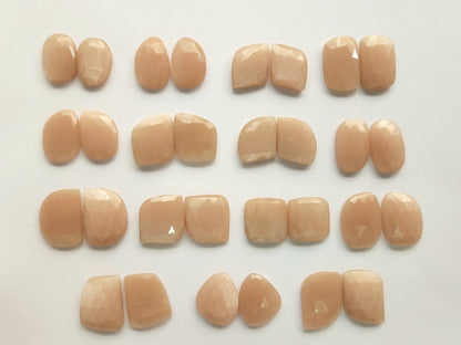 Natural Peach Moonstone Rose Cut / Faceted Pair