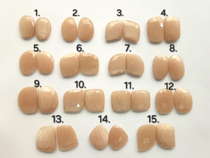Natural Peach Moonstone Rose Cut / Faceted Pair