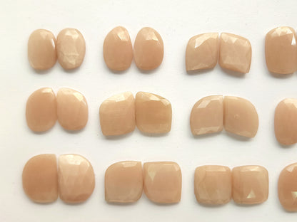Natural Peach Moonstone Rose Cut / Faceted Pair