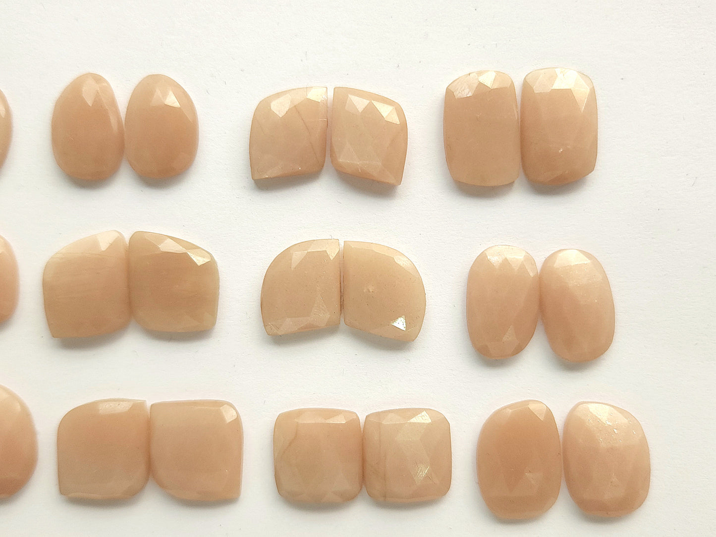 Natural Peach Moonstone Rose Cut / Faceted Pair