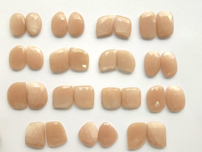 Natural Peach Moonstone Rose Cut / Faceted Pair