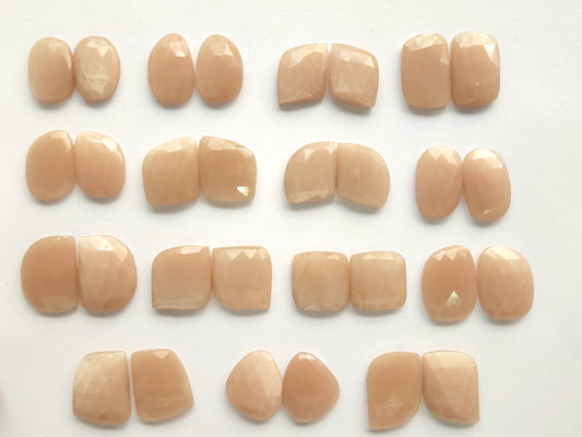 Natural Peach Moonstone Rose Cut / Faceted Pair