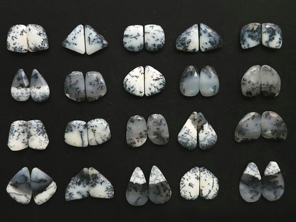 Natural Dendritic Opal Rose Cut / Faceted Pair