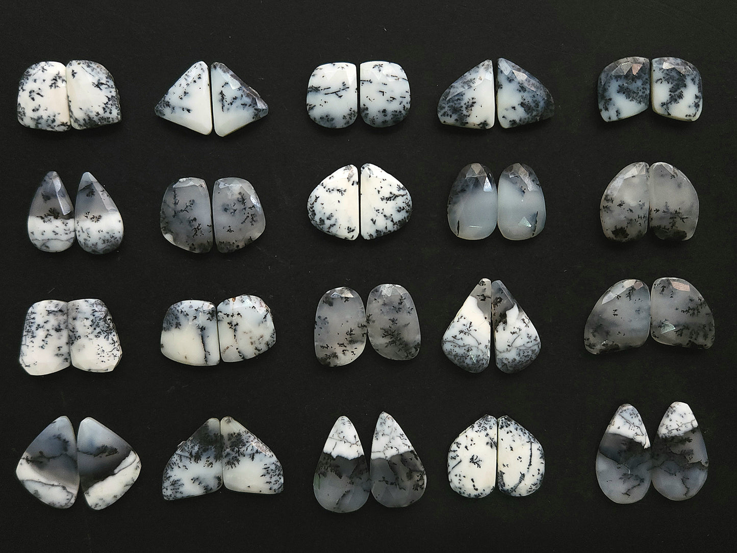 Natural Dendritic Opal Rose Cut / Faceted Pair