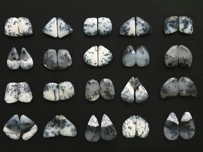 Natural Dendritic Opal Rose Cut / Faceted Pair