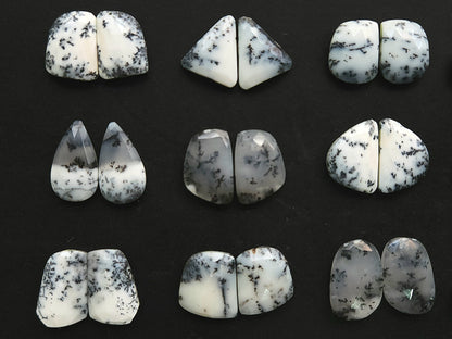 Natural Dendritic Opal Rose Cut / Faceted Pair