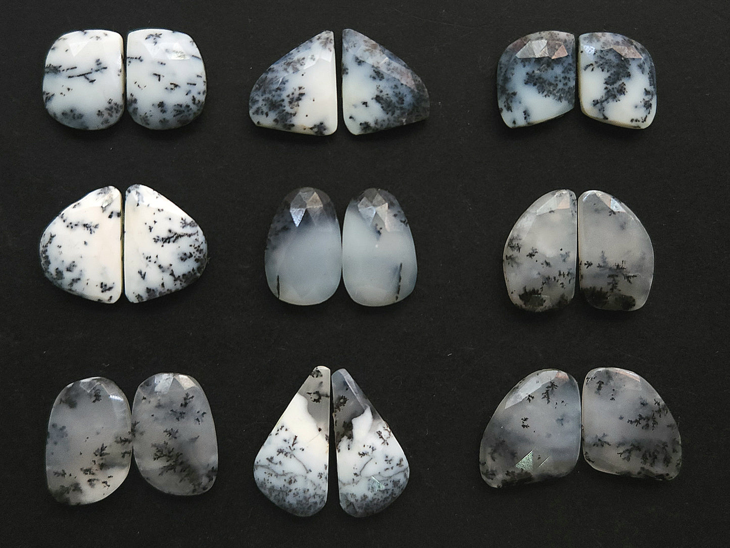 Natural Dendritic Opal Rose Cut / Faceted Pair