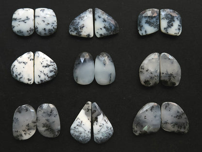 Natural Dendritic Opal Rose Cut / Faceted Pair