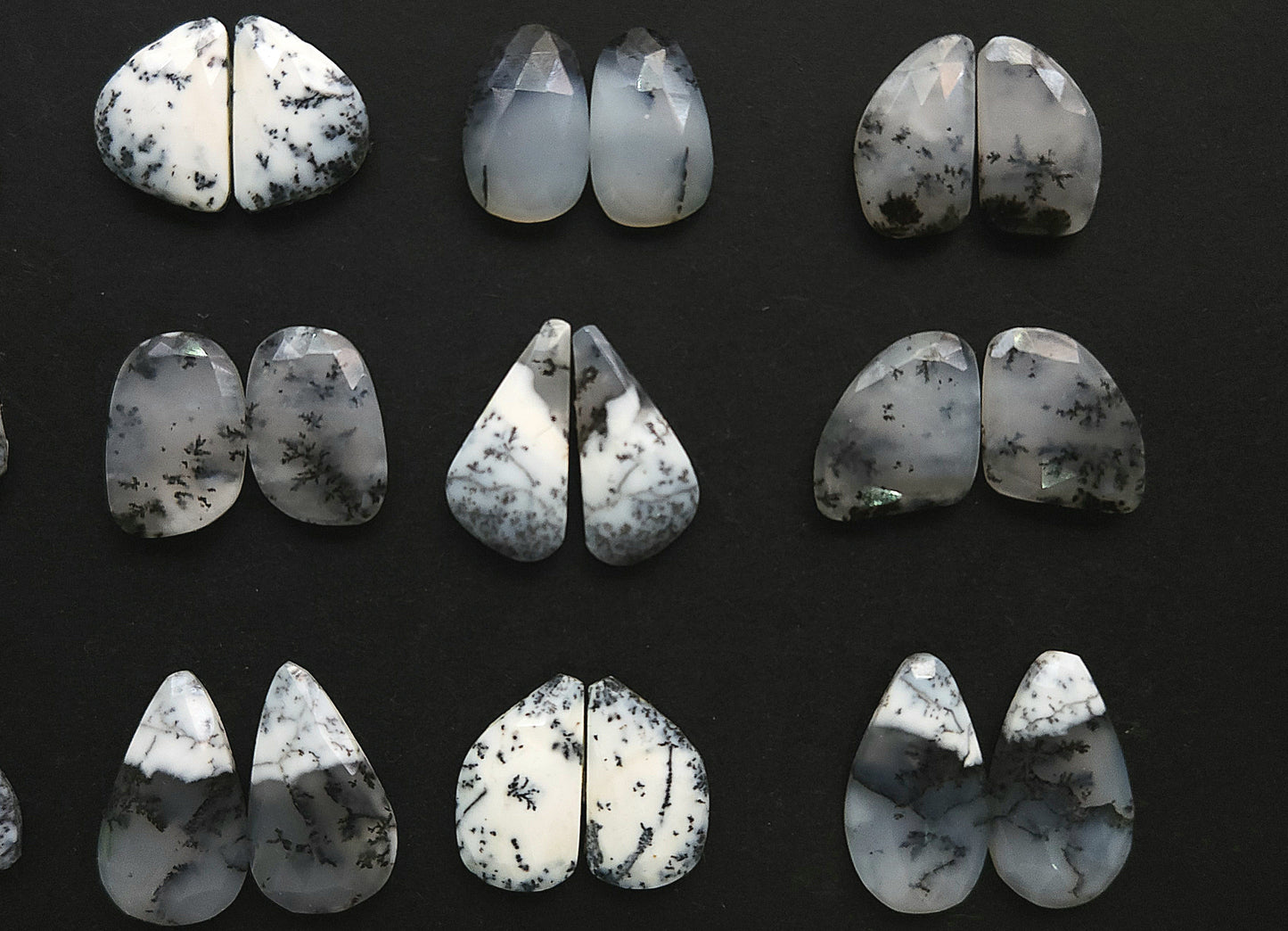 Natural Dendritic Opal Rose Cut / Faceted Pair