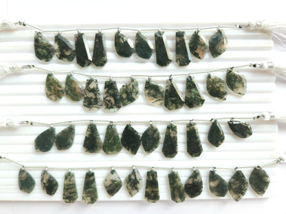 Natural Green Moss Agate Gemstone Fancy Crown Cut Pairs