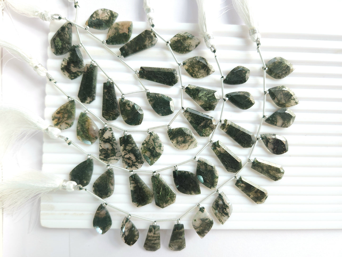 Natural Green Moss Agate Gemstone Fancy Crown Cut Pairs