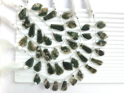 Natural Green Moss Agate Gemstone Fancy Crown Cut Pairs