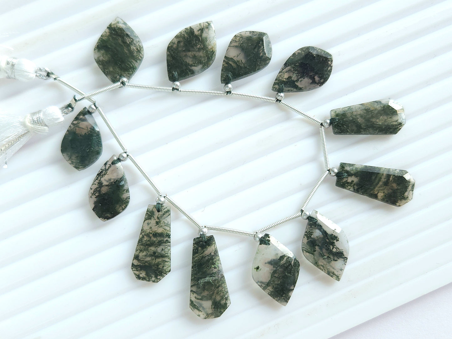 Natural Green Moss Agate Gemstone Fancy Crown Cut Pairs