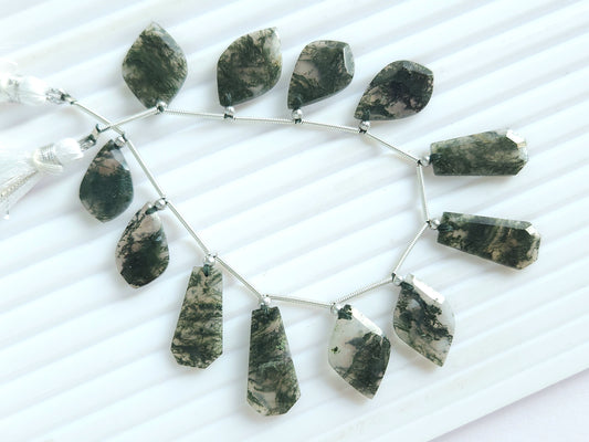 Natural Green Moss Agate Gemstone Fancy Crown Cut Pairs