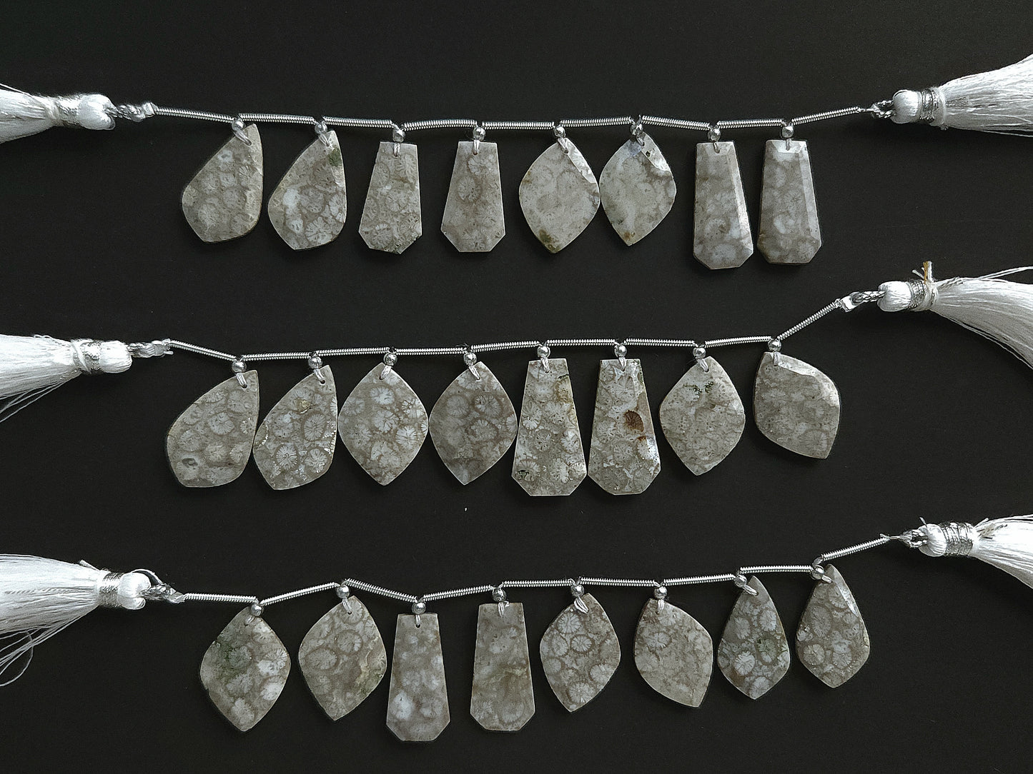 Natural Fossil Coral Jasper Gemstone Fancy Crown Cut Pairs