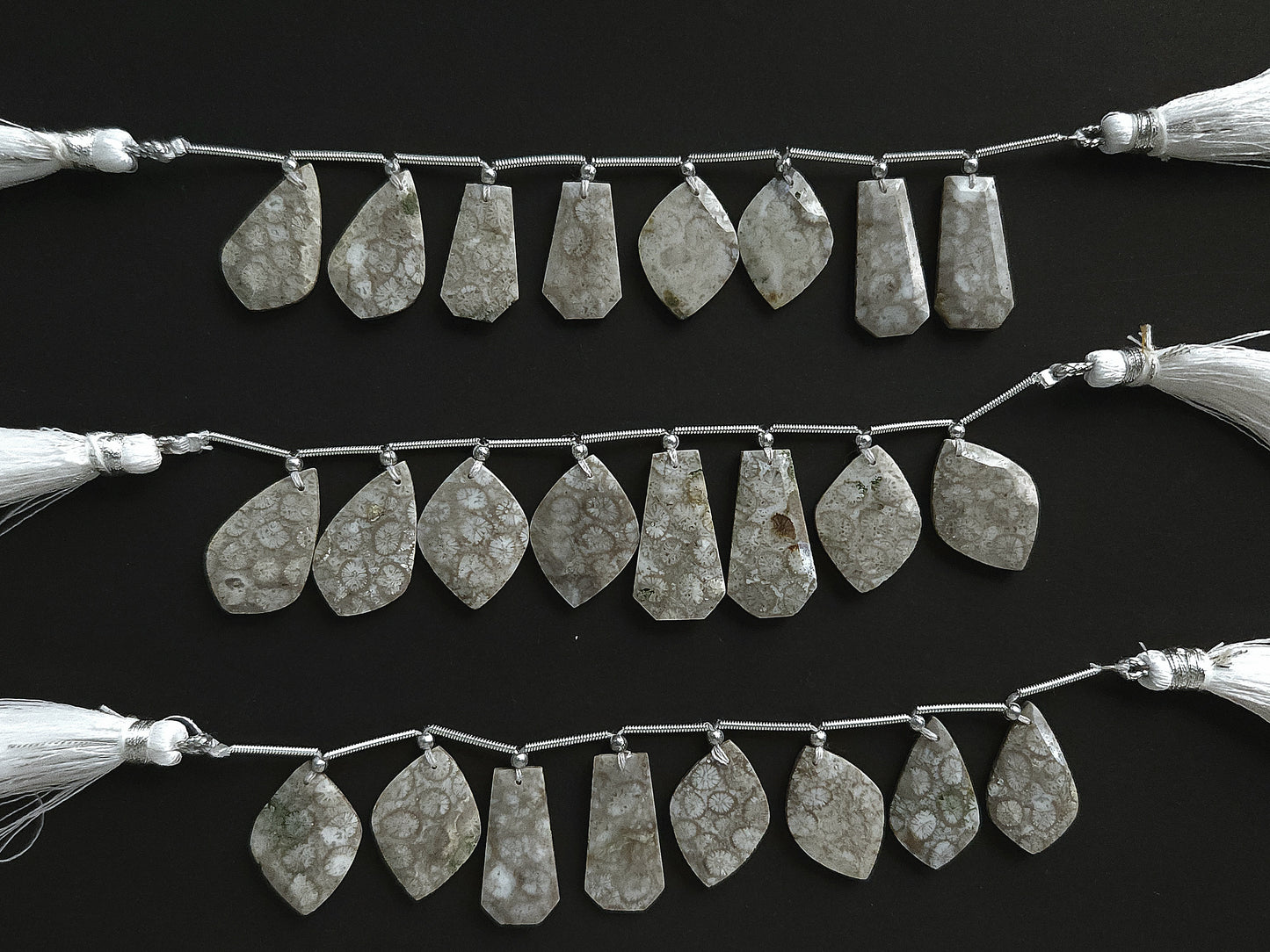 Natural Fossil Coral Jasper Gemstone Fancy Crown Cut Pairs