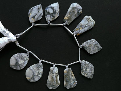 Natural Black Maligano Jasper Gemstone Fancy Crown Cut Pairs