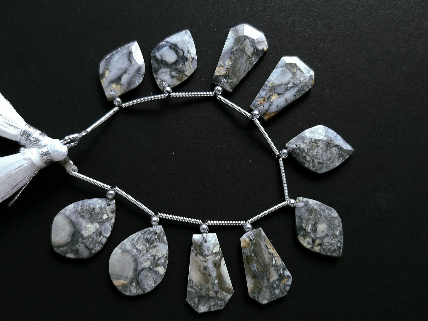 Natural Black Maligano Jasper Gemstone Fancy Crown Cut Pairs