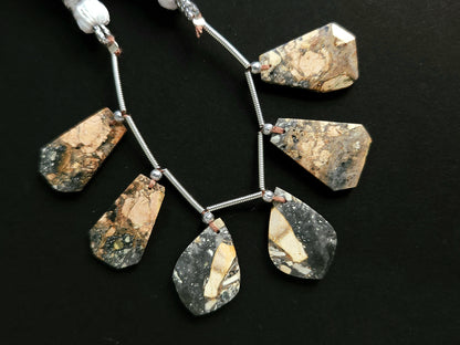 Natural Black Maligano Jasper Gemstone Fancy Crown Cut Pairs