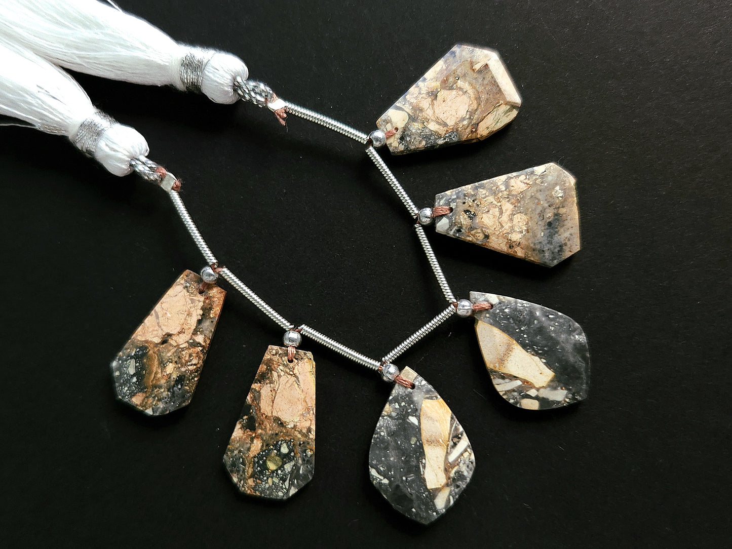 Natural Black Maligano Jasper Gemstone Fancy Crown Cut Pairs