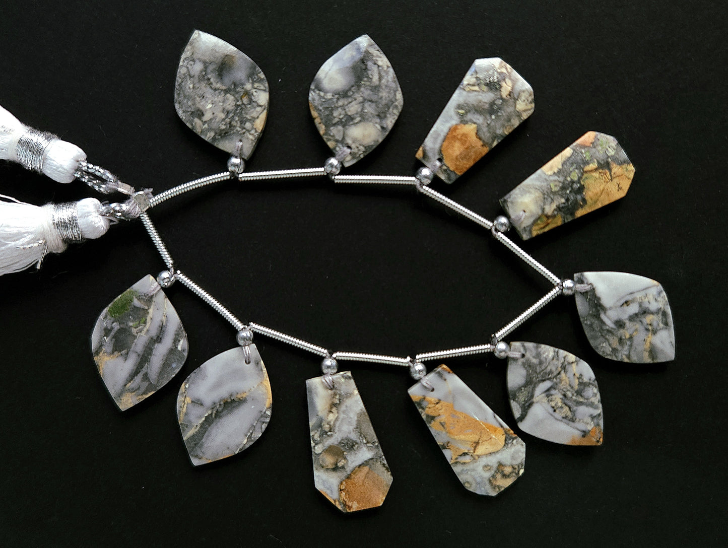 Natural Black Maligano Jasper Gemstone Fancy Crown Cut Pairs