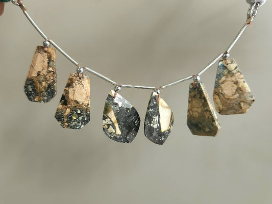 Natural Black Maligano Jasper Gemstone Fancy Crown Cut Pairs