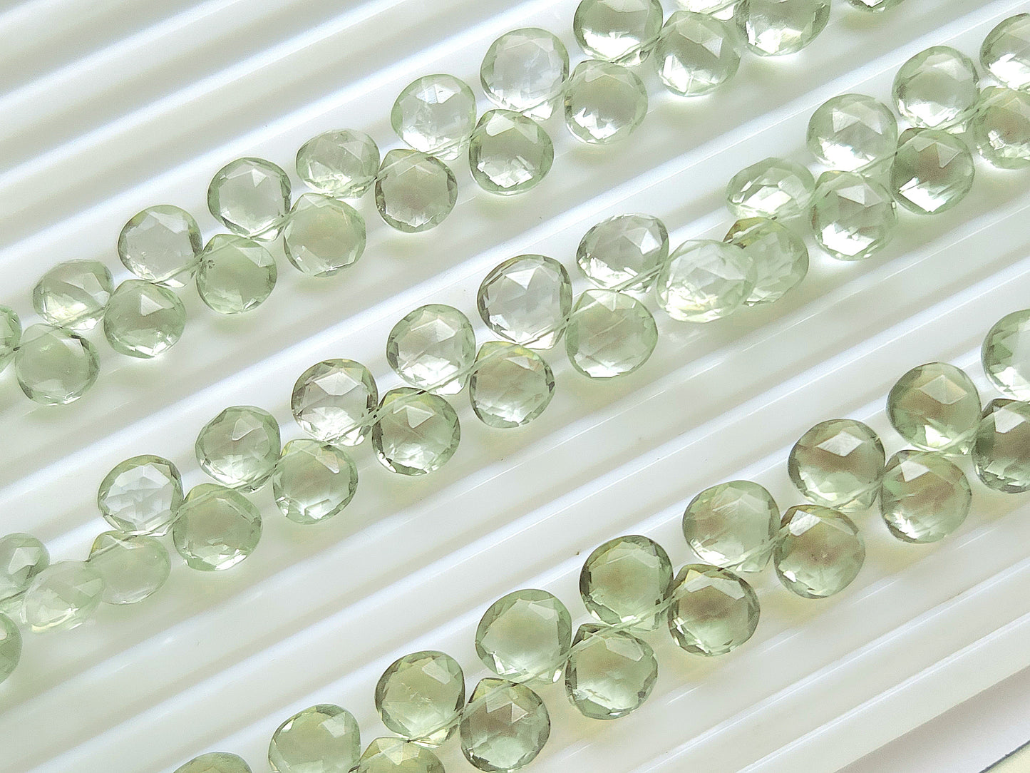 Natural Green Amethyst Gemstone Faceted Heart Shape Briolette Beads