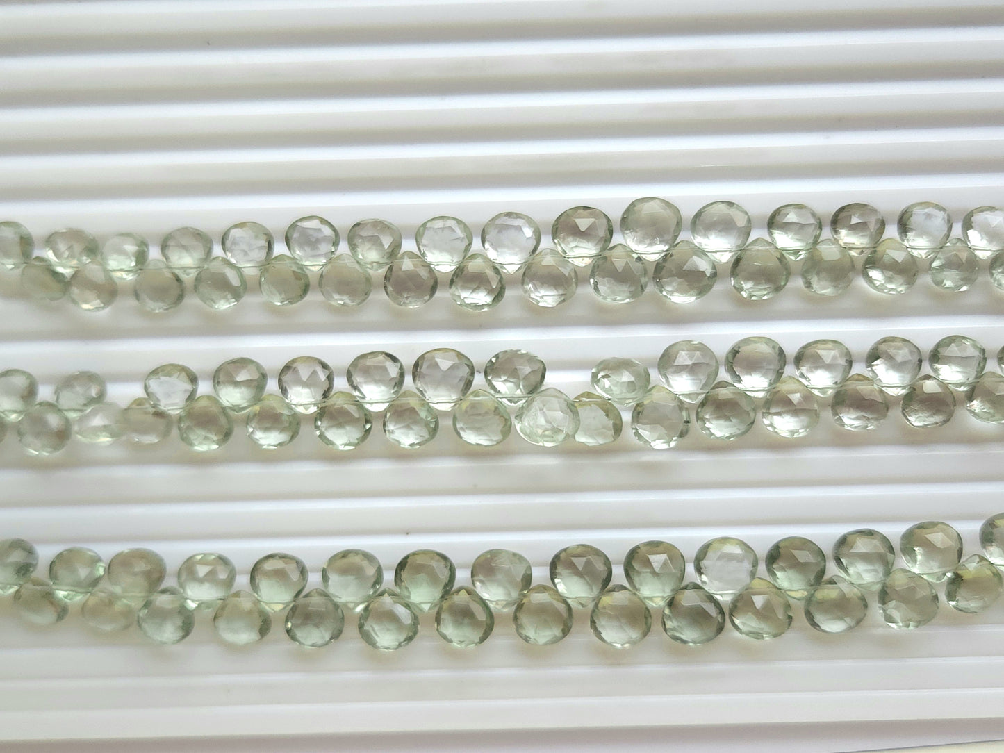 Natural Green Amethyst Gemstone Faceted Heart Shape Briolette Beads